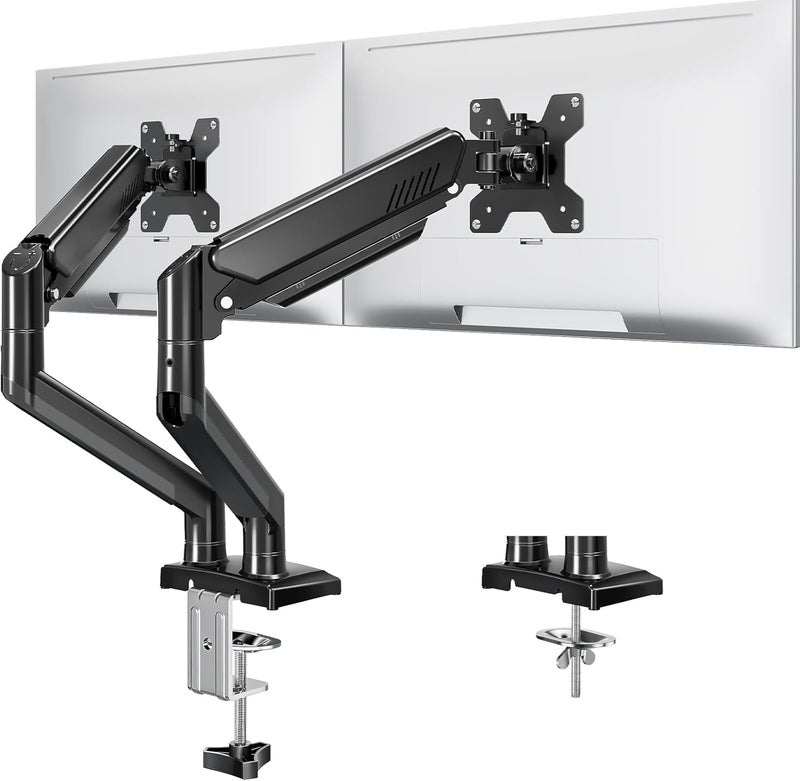 MOUNTUP Dual Monitor Stand fits up to 32 inch, 4.4-22 lbs Computer Screens, Dual Monitor Desk Mount Height Adjustable, Monitor Arms for 2 Monitors, Home Office VESA Mounts, Freelift Black - Image 1